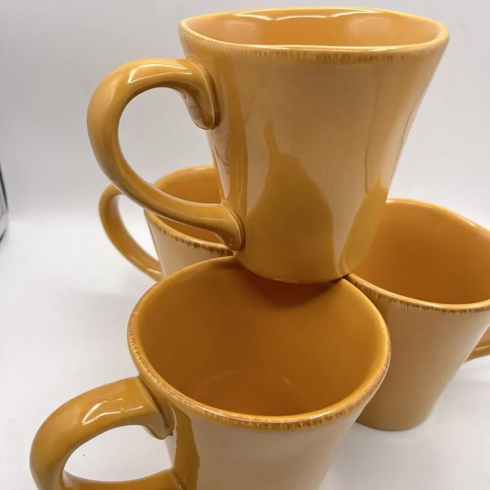 PIER 1 Earthware Elemental Coffee Mugs | Honey Color | 12 oz | Set of 4